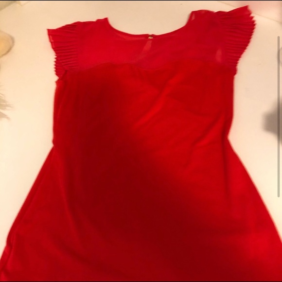 Express red top with short accordian sleeves - Picture 3 of 6